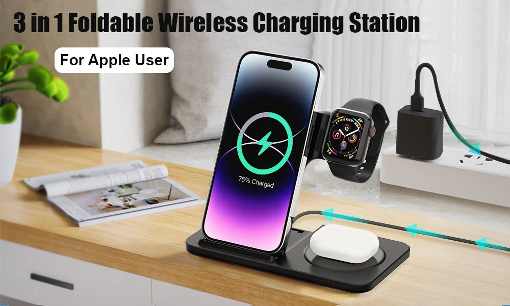 TechNest™3-in-1 Foldable Wireless Charger for iPhone & Watch