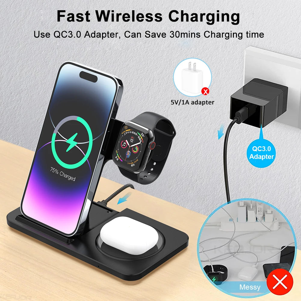 TechNest™3-in-1 Foldable Wireless Charger for iPhone & Watch